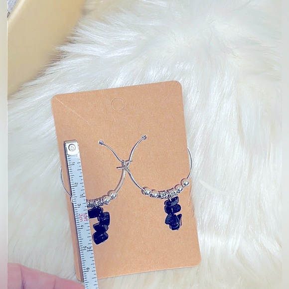 Beautiful Silver Ball โFancy Hoopsโ w/Natural Healing Navy Sparkling Sandstones - Picture 6 of 16